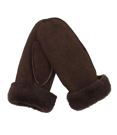 Womens/ladies full hand sheepskin mittens brown/brown Eastern Counties Leather