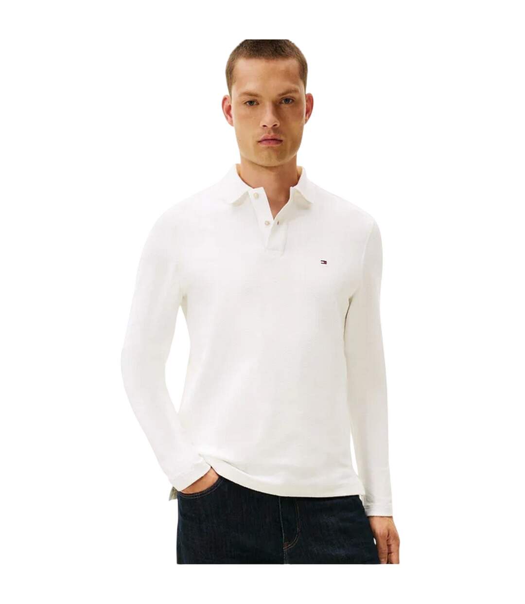 Mens Herringbone Regular Polo Shirt Ecru Tommy Hilfiger-2