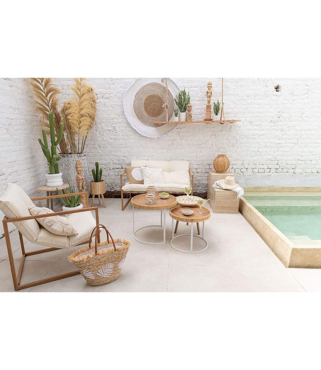 Sac de Plage Feuille 56cm Naturel & Blanc-4