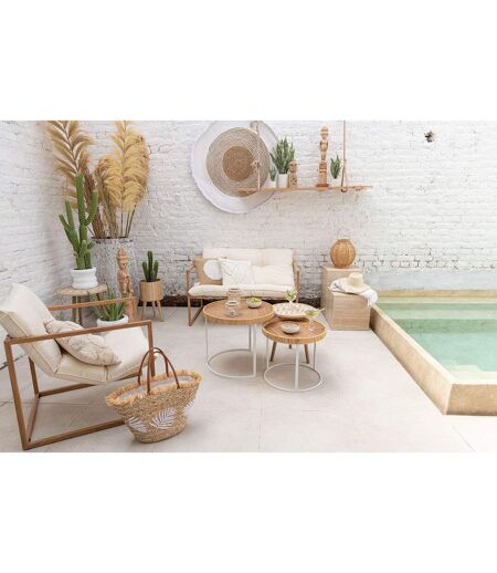 Sac de Plage Feuille 56cm Naturel & Blanc