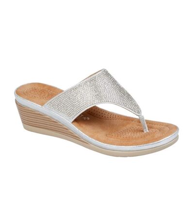 Womens/ladies Sandra Sparkle Diamante Wedge Sandals Silver Cipriata