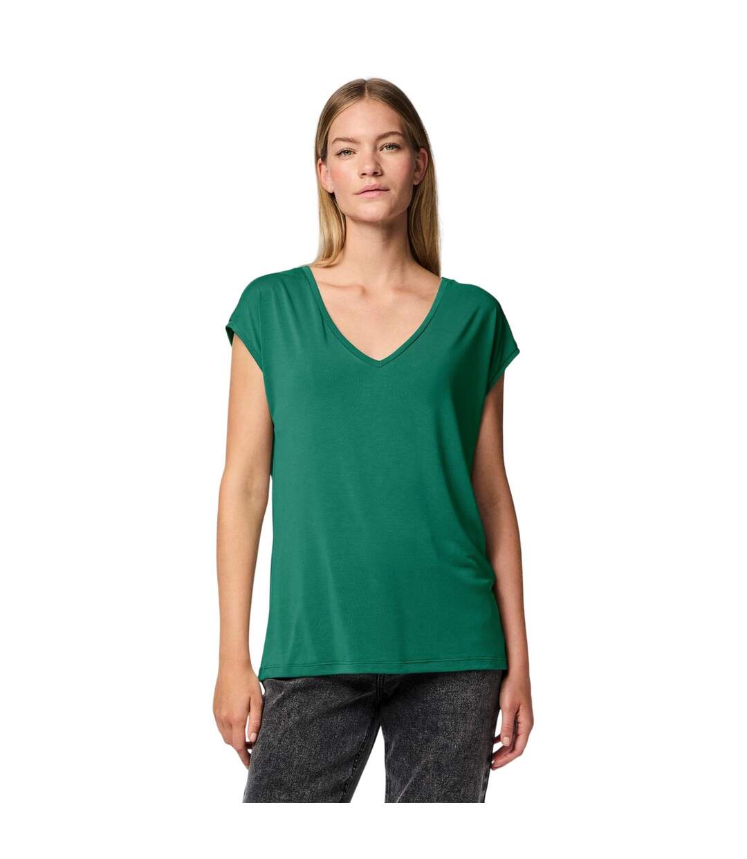 Womens/ladies Pckamala Knitted V Neck T-shirt Pepper Green Pieces-1