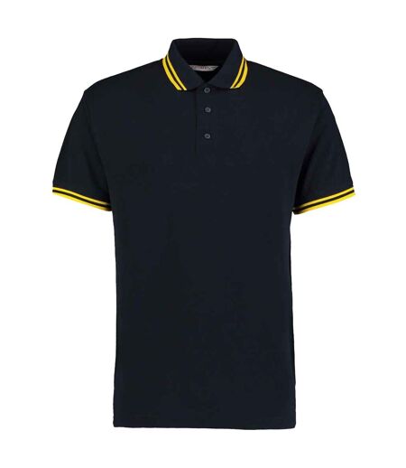 Polo Motif/style Rayure Contrastée Sur Bord Homme Bleu Marine Jaune Kustom Kit