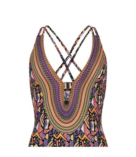 Womens/ladies Culture Jam Cross Back One Piece Swimsuit Multicoloured Print Zoggs