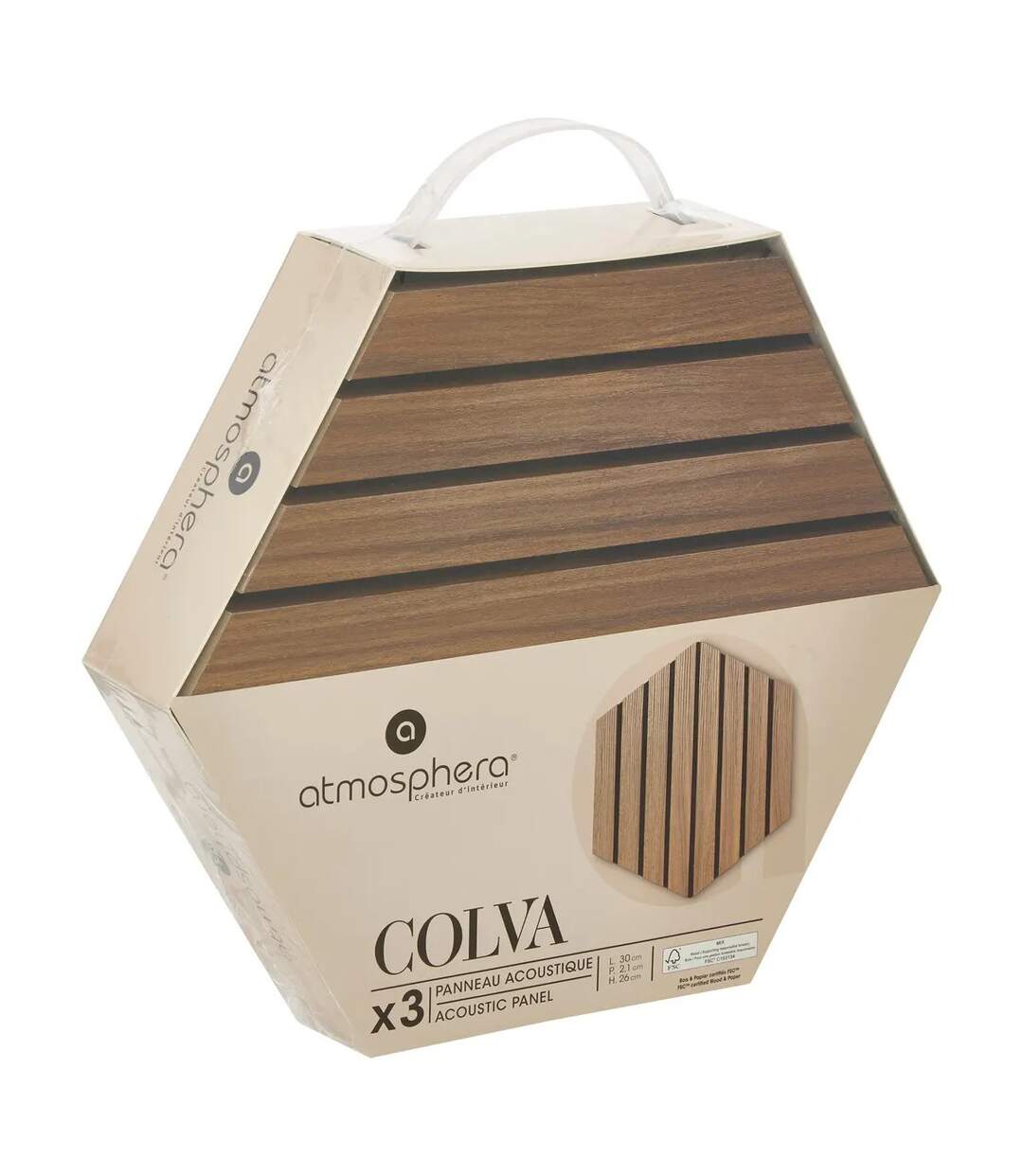 Lot de 3 Panneaux Déco Hexagonal Colva 30x26cm Marron-4
