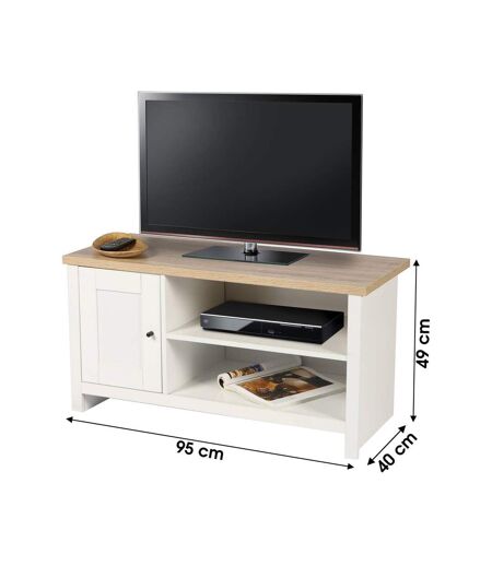 Meuble TV avec 1 porte et 2 niches de rangement en bois HANOI - Blanc