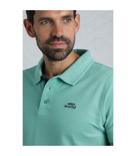 Mens miles pique organic polo shirt aqua marine Weird Fish