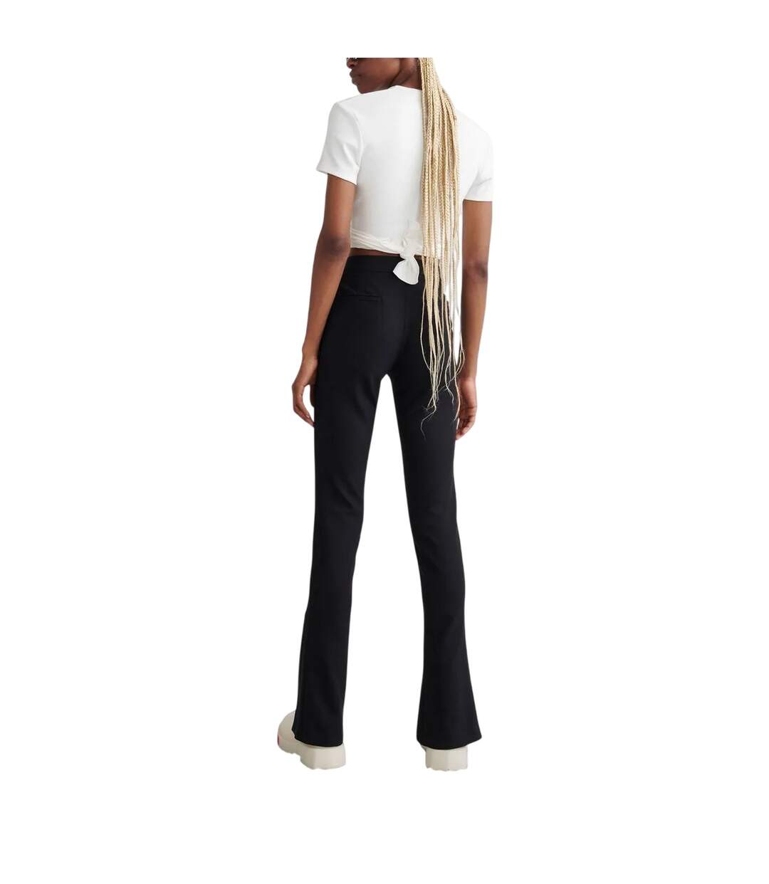 Womens/ladies Basic Slim Trousers Black Off White-3