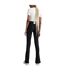 Womens/ladies Basic Slim Trousers Black Off White-3