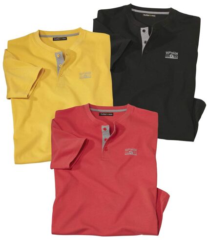 Pack of 3 Men's Casual T-Shirts - Black Yellow Coral