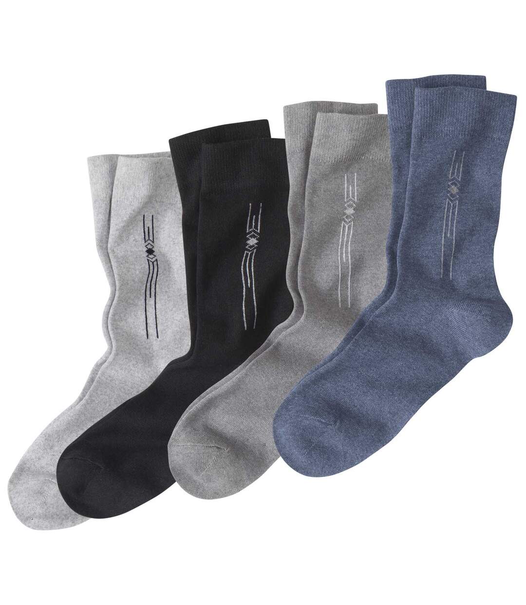 Pack of 4 Pairs of Men's Patterned Socks - Mottled Gray Black Blue Atlas For Men