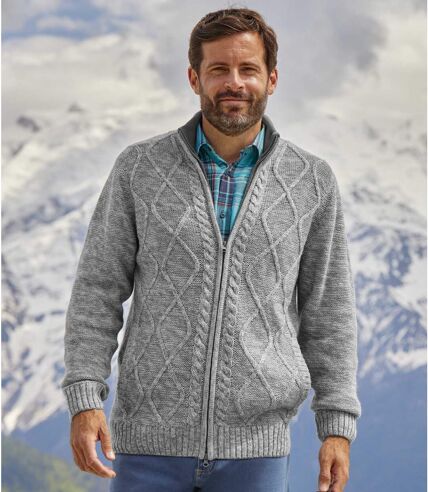 Cardigan en tricot à col doublé polaire homme - gris