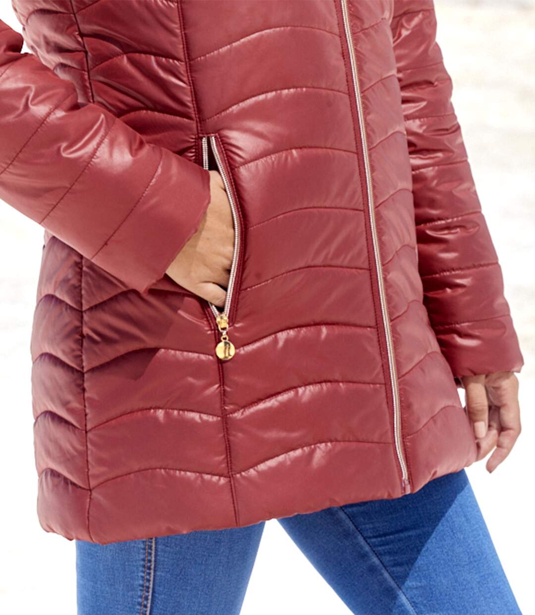 Women's Longline Padded Jacket - Water-Repellent - Pink  