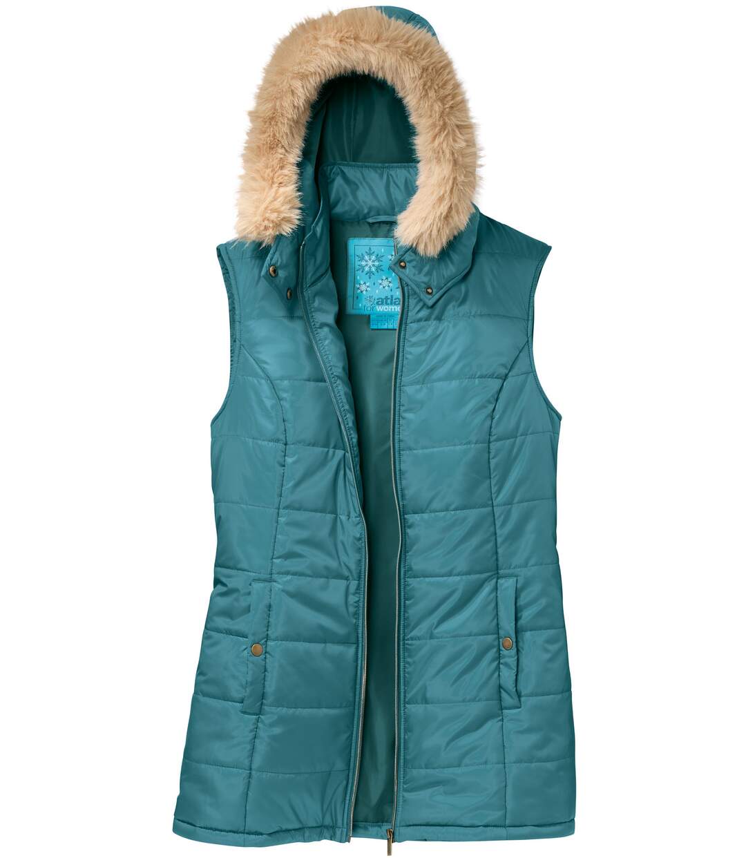 Women's Blue Longline Gilet With Detachable Hood - Water-Repellent-7