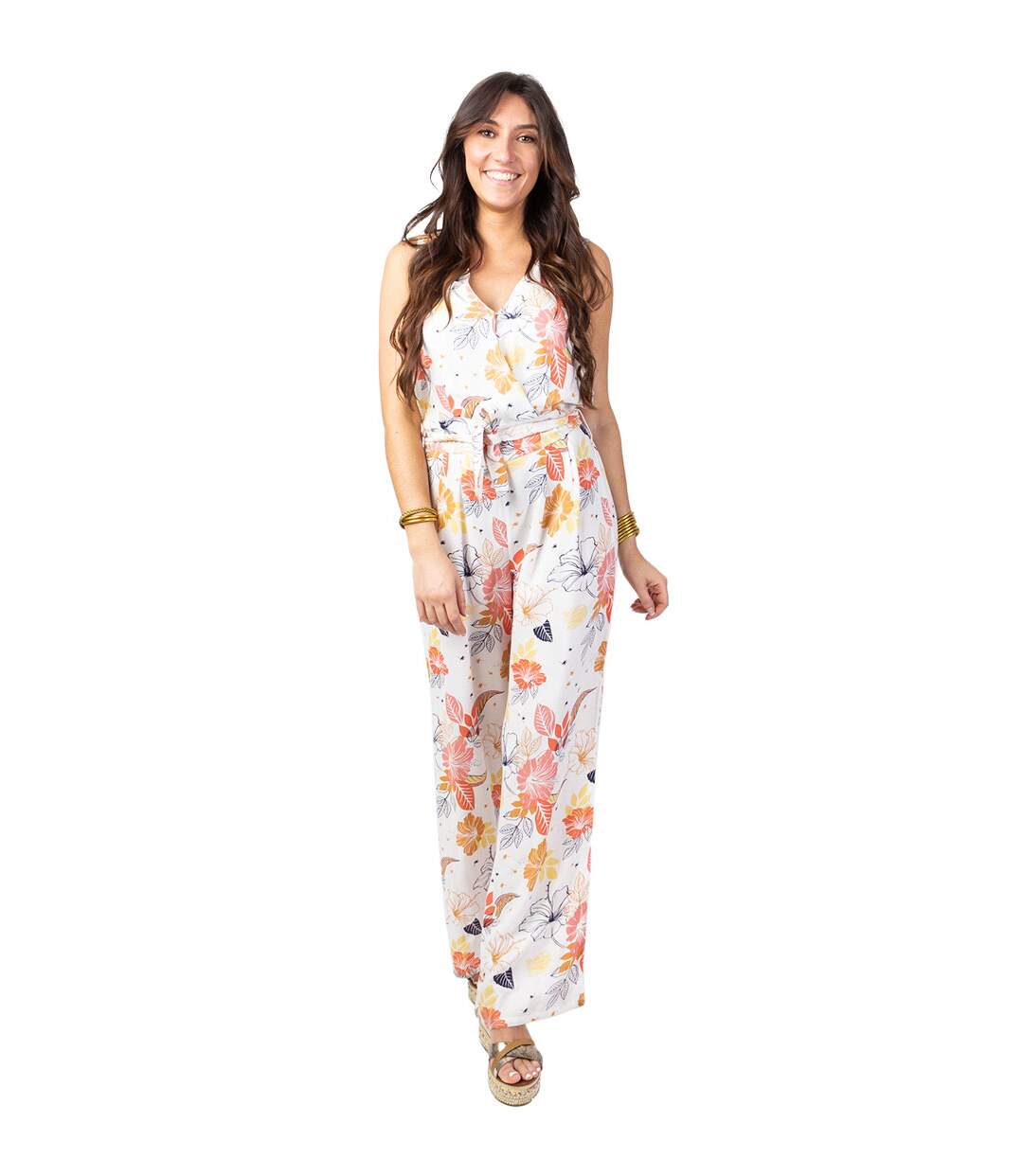 Combi Pantalon femme chic MINDY larges bretelles Coton Du Monde-1