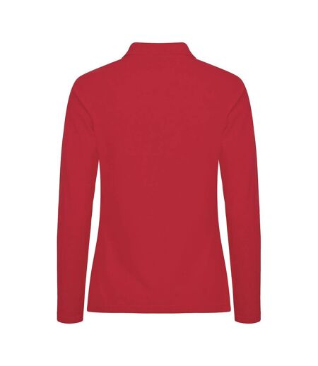 Womens/ladies Manhattan Long-sleeved Polo Shirt Red Clique