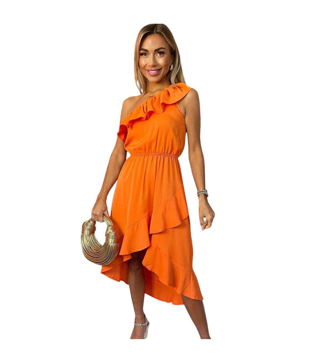 Robe 1 Épaule Femme Orange Sang AX Paris-4