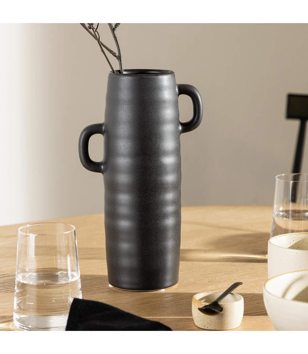 Vase Ondulé en Céramique Cent 25cm Noir-5