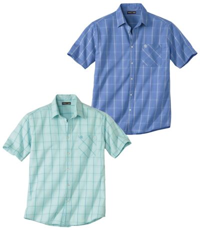 Pack of 2 Men's Checked Shirts - Green Blue 