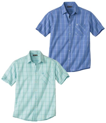 Pack of 2 Men's Checked Shirts - Green Blue 