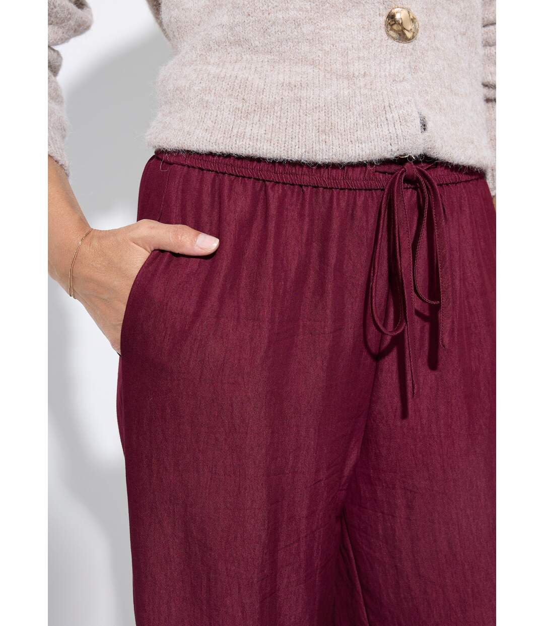 Pantalon fluide élastiqué twill uni-4