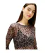 Womens/ladies Leopard Print Mesh Long-sleeved T-shirt Brown Beige Tommy Jeans-4