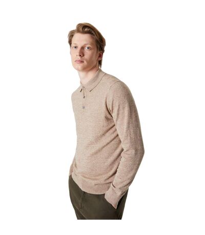 Mens knitted cotton long-sleeved polo shirt oatmeal Burton