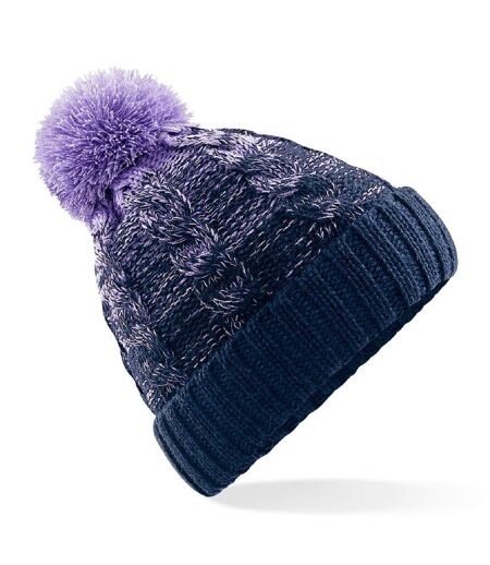 Bonnet ombré maille torsadée à pompon adulte - B459 - violet dégradé