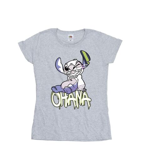 Disney Femmes/Les femmes Lilo And Stitch Ohana Graffiti Cotton T-Shirt (Gris sportif) - UTBI25877