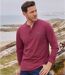 Pack of 2 Men's Long Sleeve Button-Neck Tops - Burgundy Yellow