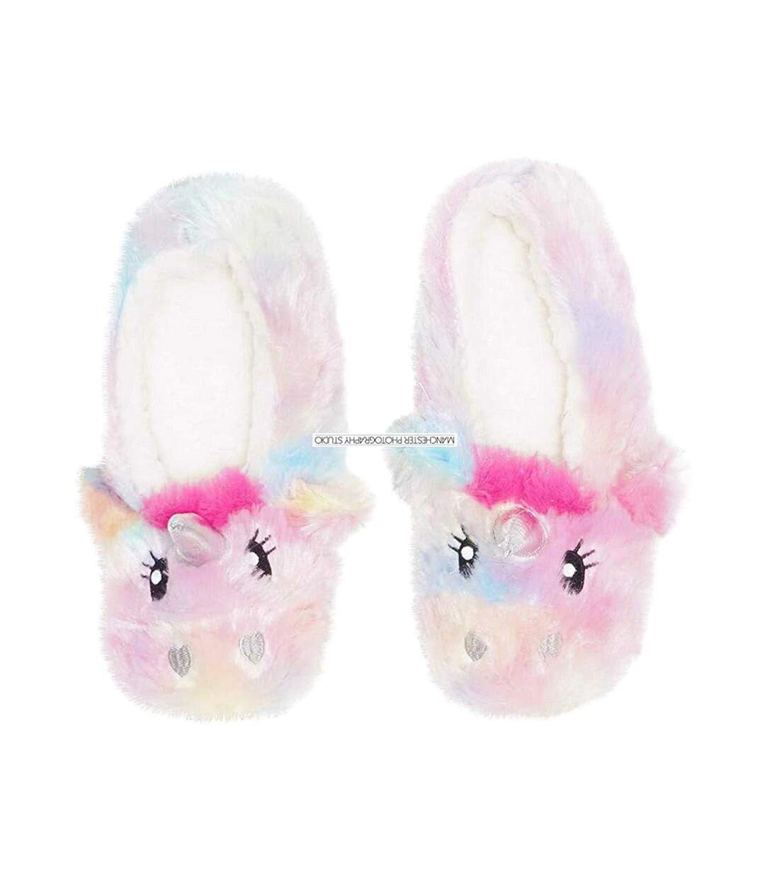 Womens/ladies Unicorn Plush 3d Slippers Multicoloured K Collection-4