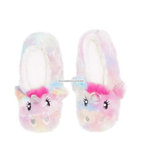 Womens/ladies Unicorn Plush 3d Slippers Multicoloured K Collection