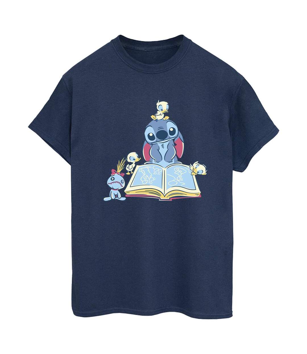 Disney Femmes/Les femmes Lilo & Stitch Reading A Book Cotton Boyfriend T-Shirt (Bleu marine) - UTBI30078-1
