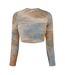 Womens/ladies Tie Dye Cut Out Crop Top Beige Off White-1