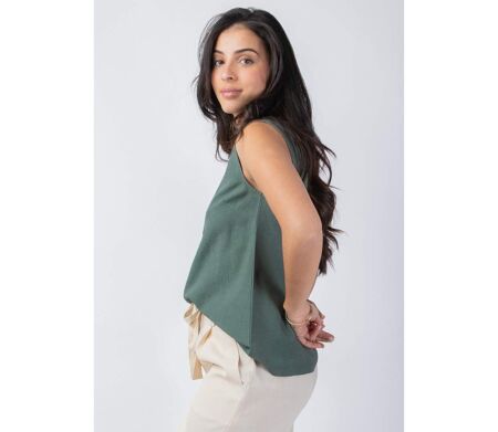 Top femme sans manches SABINE uni kaki Coton Du Monde