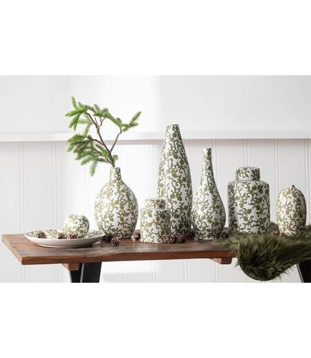 Vase Déco en Porcelaine Yezi 53cm Vert & Blanc