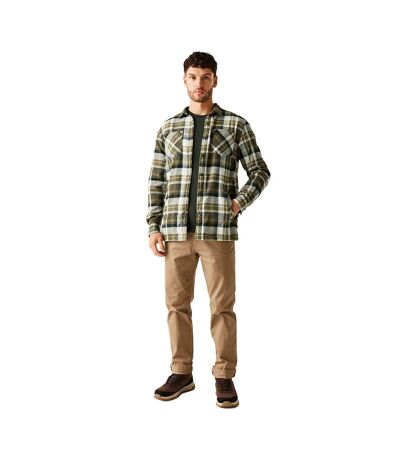 Mens Thamos Checked Long-sleeved Shirt Dark Khaki Check Regatta