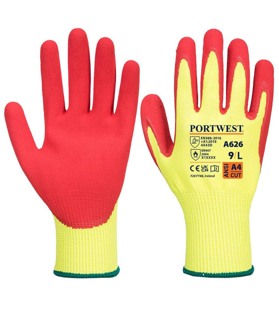 Unisex adult a626 vis tex hr cut resistant gloves 3xl yellow/red Portwest-1