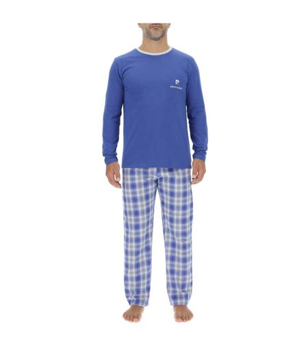 Ensemble Pyjama long homme en popeline à carreaux et Logo poitrine Pierre Cardin