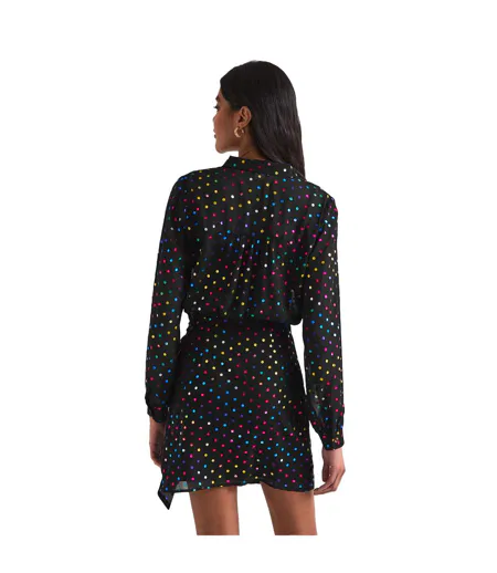 Womens/ladies Miley Polka Dot Sheer Wrap Dress Black Never Fully Dressed