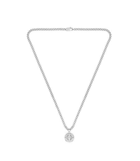 Mens Stainless Steel Compass Necklace One Size Silver Boss