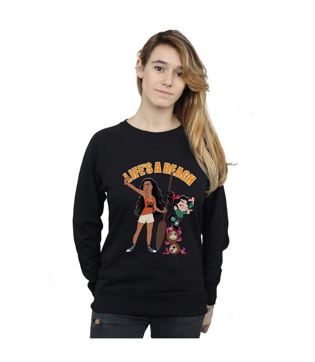 Disney Sweatshirt Womens/Ladies Wreck It Ralph Moana And Vanellope (Noir) - UTBI43207-2