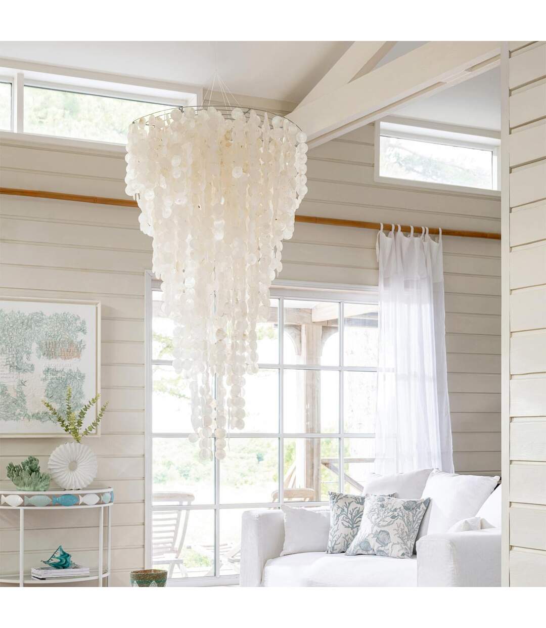 Suspension Déco en Capiz Betsy 150cm Blanc-2