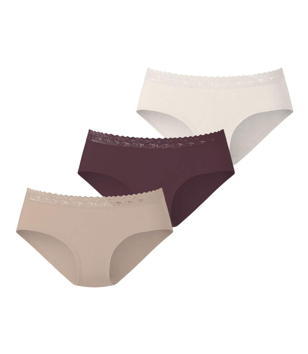 Lot de 3 culottes femme en coton uni et ceinture en dentelle Uni Pierre Cardin-1