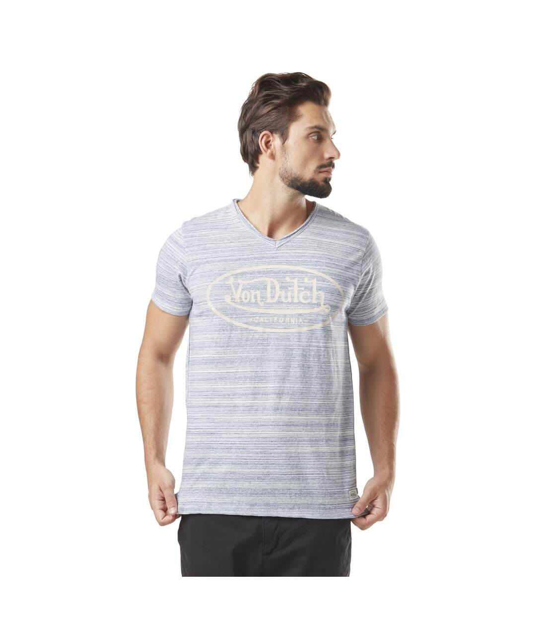 T-shirt homme col v avec traitement en coton Ron Vondutch-1