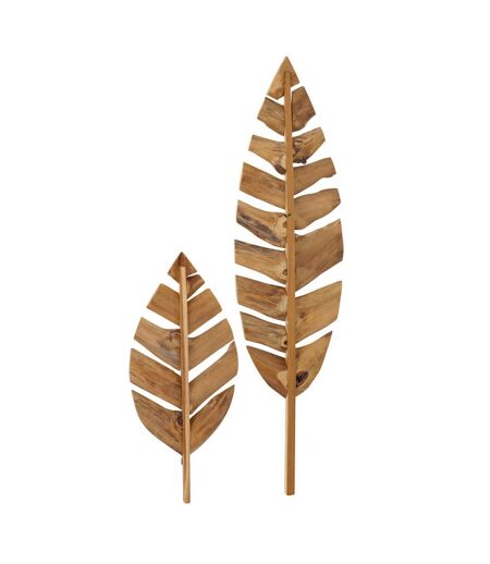 Lot de 2 Déco Murales en Bois Feuilles 140cm Naturel
