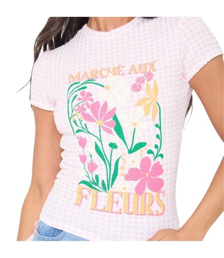 Womens/ladies Floral Gingham Slim T-shirt Pink I Saw It First