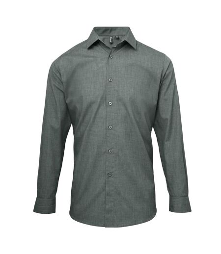 Premier Mens Poplin Cross-Dye Roll Sleeve Shirt (Grey Denim) - UTRW5527