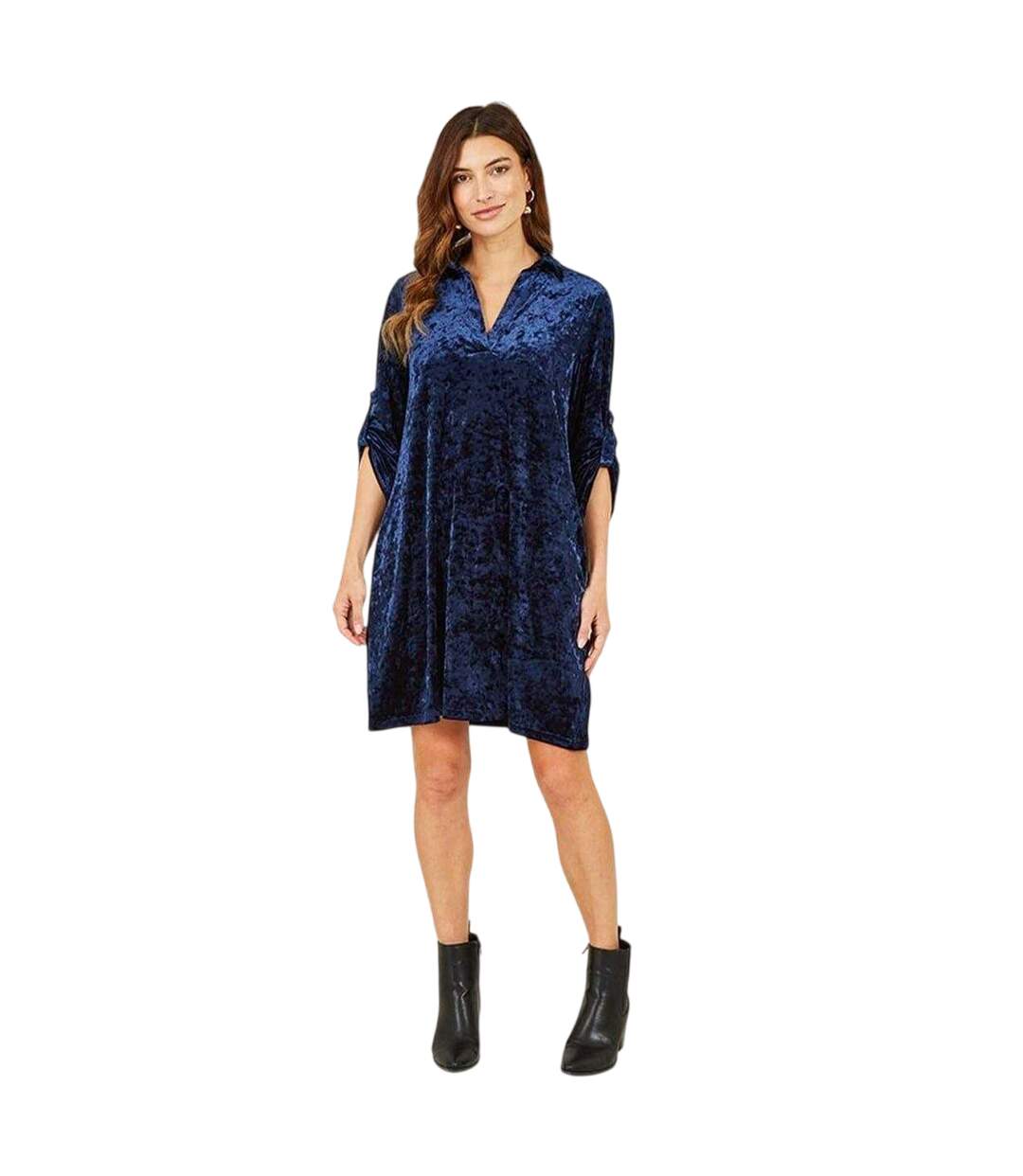 Robe Tunique Manches Roulées Femme Bleu Marine Yumi-1