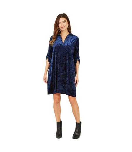 Robe Tunique Manches Roulées Femme Bleu Marine Yumi